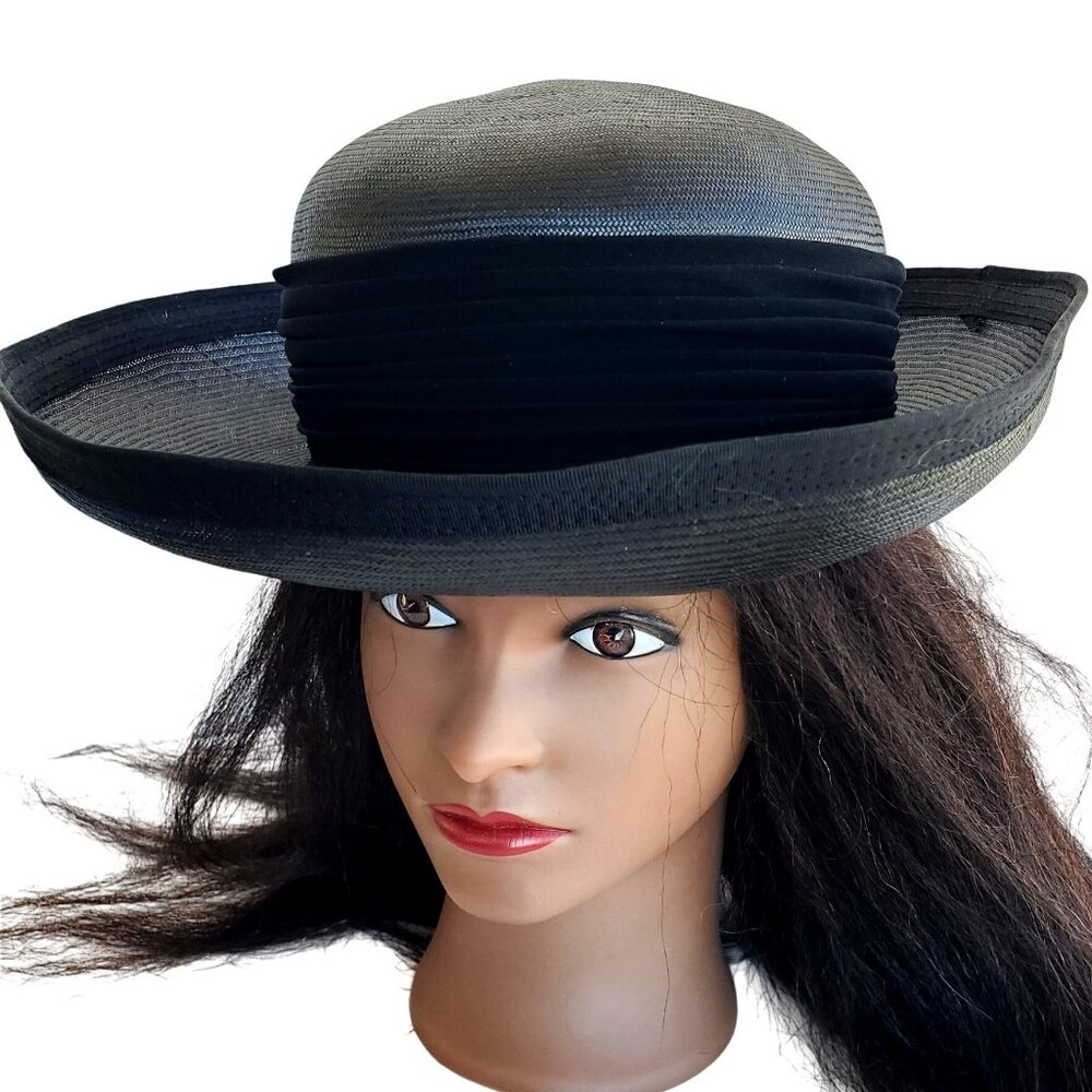 1960s Vintage Black Straw Hat Miss Eileen Originals